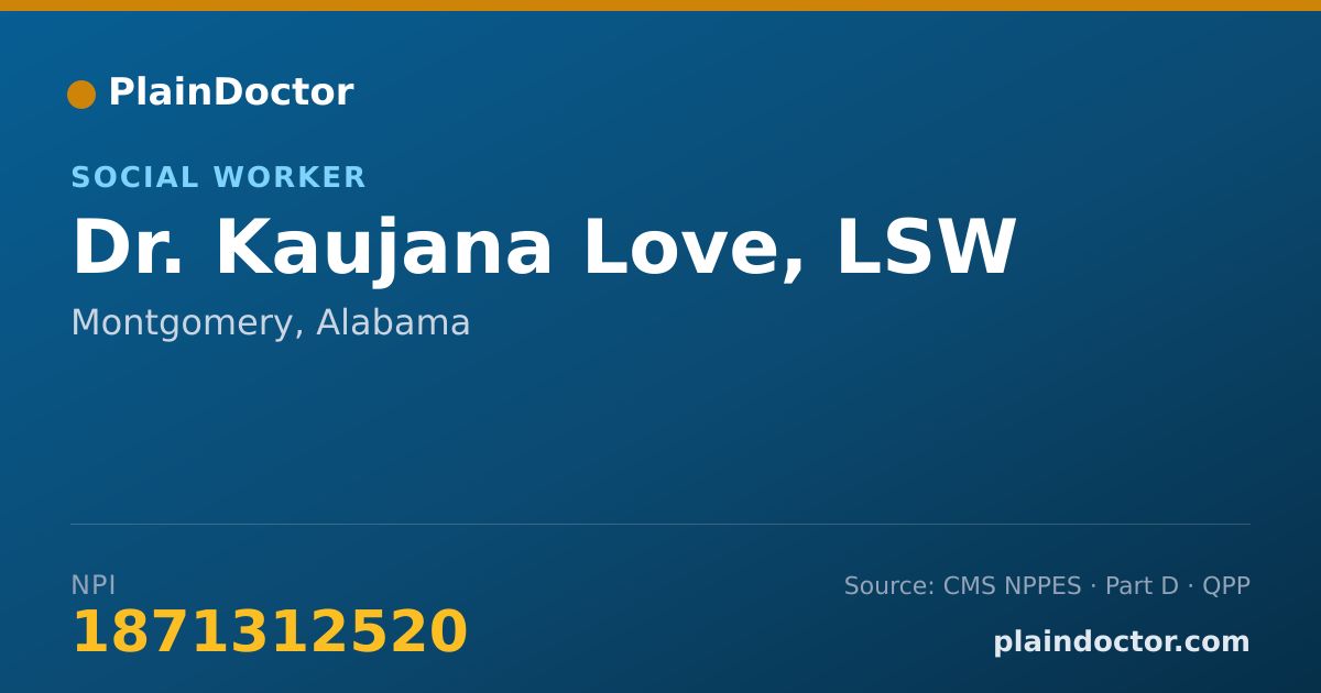 Shareable card for Kaujana Love, LSW - Social Worker, Montgomery, AL