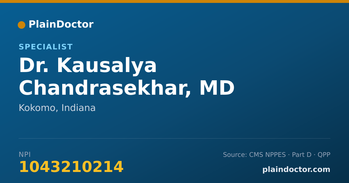Shareable card for Kausalya Chandrasekhar, MD - Specialist, Kokomo, IN
