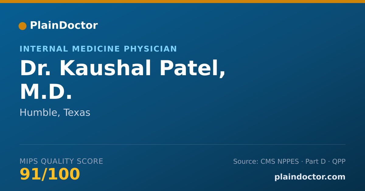 Shareable card for Kaushal Patel, M.D. - Internal Medicine Physician, Humble, TX