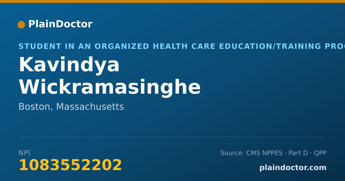 Shareable card for Kavindya Wickramasinghe - Student in an Organized Health Care Education/Training Program, Boston, MA