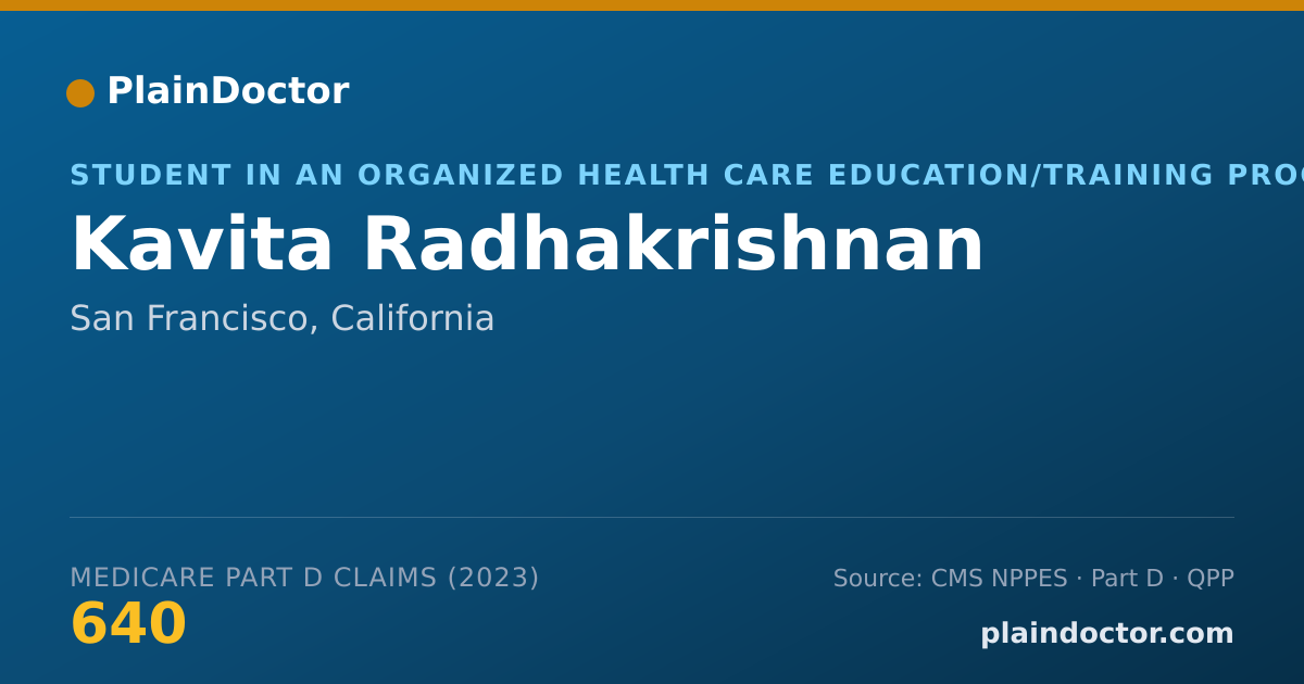 Shareable card for Kavita Radhakrishnan - Student in an Organized Health Care Education/Training Program, San Francisco, CA