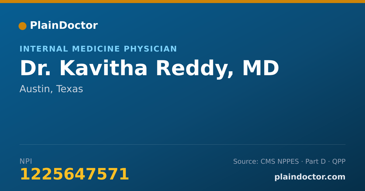 Shareable card for Kavitha Reddy, MD - Internal Medicine Physician, Austin, TX