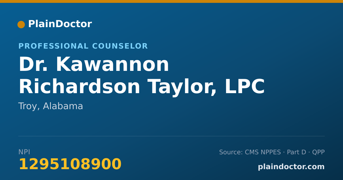 Shareable card for Kawannon Richardson Taylor, LPC - Professional Counselor, Troy, AL