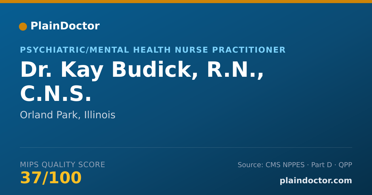 Shareable card for Kay Budick, R.N., C.N.S. - Psychiatric/Mental Health Nurse Practitioner, Orland Park, IL