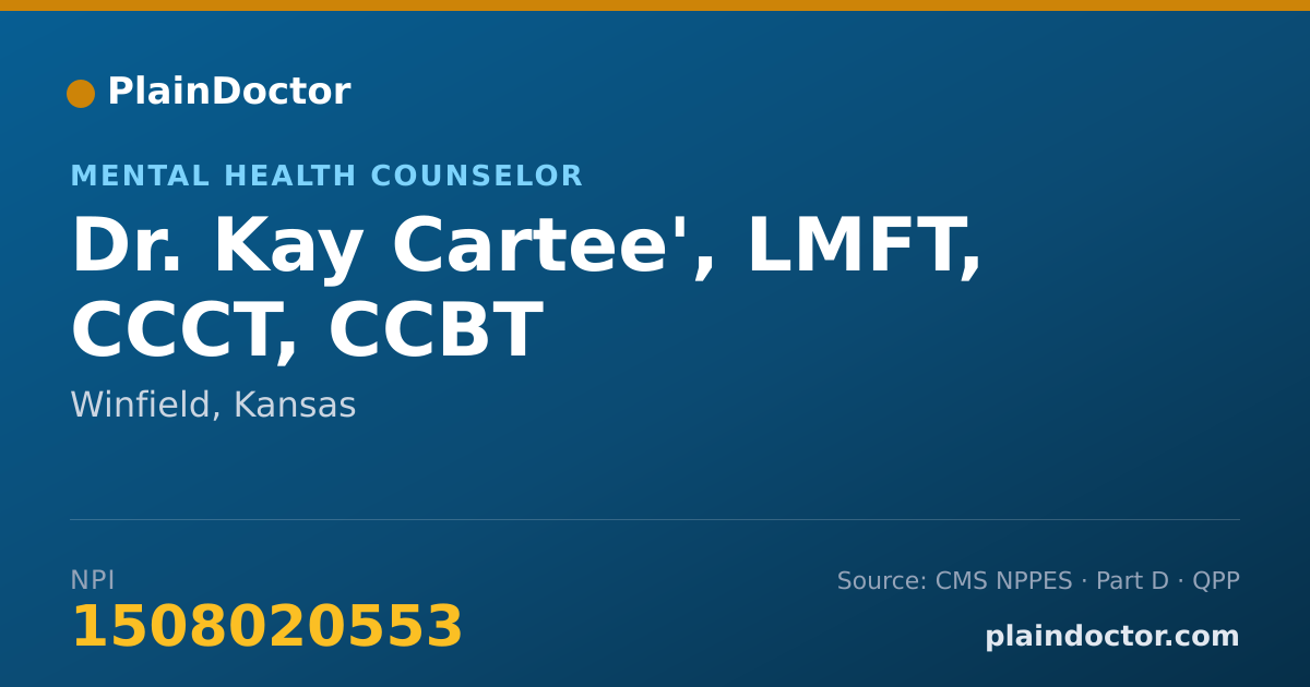 Shareable card for Kay Cartee', LMFT, CCCT, CCBT - Mental Health Counselor, Winfield, KS
