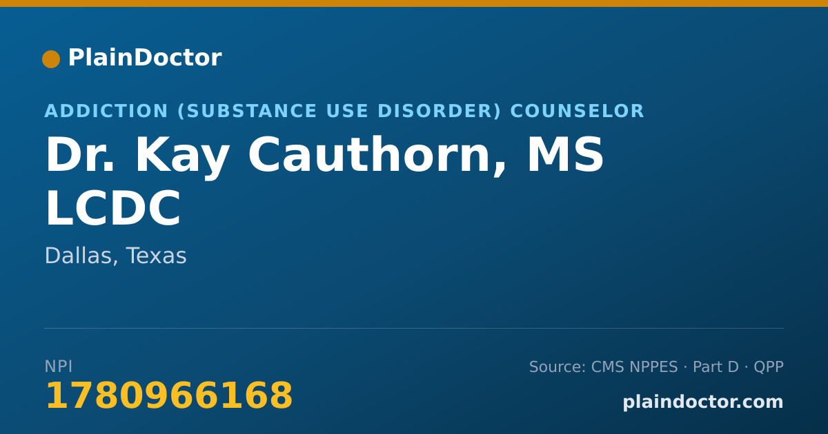 Shareable card for Kay Cauthorn, MS LCDC - Addiction (Substance Use Disorder) Counselor, Dallas, TX