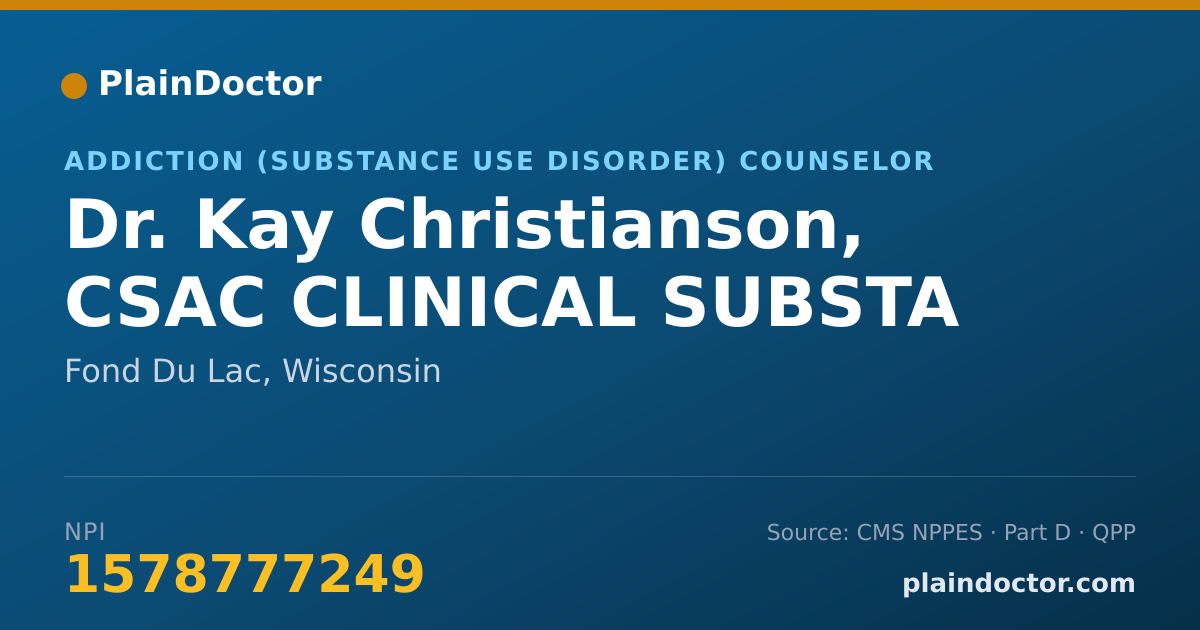 Shareable card for Kay Christianson, CSAC CLINICAL SUBSTA - Addiction (Substance Use Disorder) Counselor, Fond Du Lac, WI
