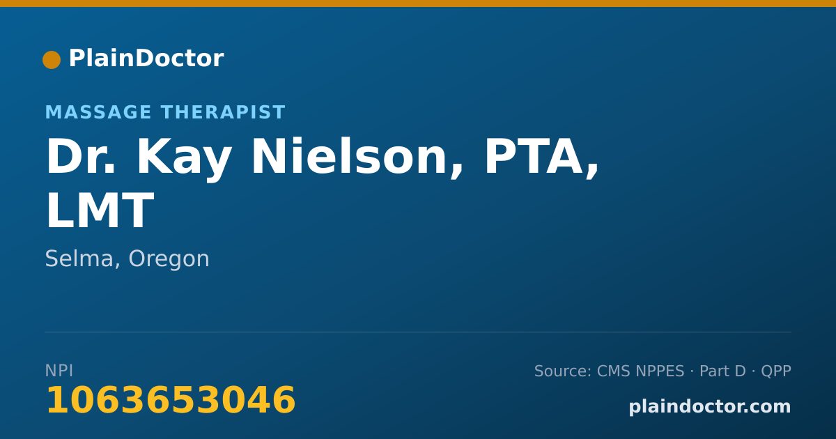 Shareable card for Kay Nielson, PTA, LMT - Massage Therapist, Selma, OR