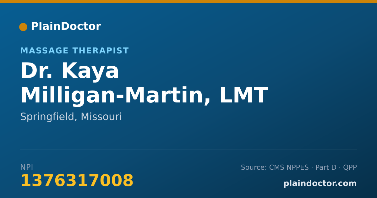 Shareable card for Kaya Milligan-Martin, LMT - Massage Therapist, Springfield, MO