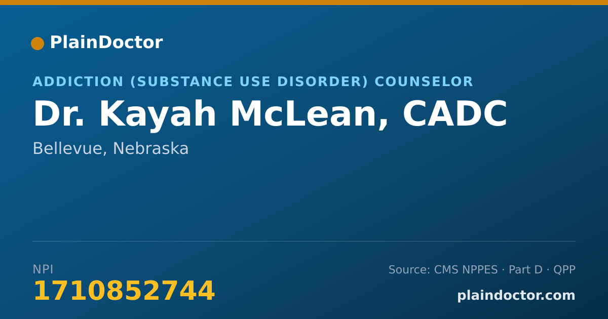 Shareable card for Kayah McLean, CADC - Addiction (Substance Use Disorder) Counselor, Bellevue, NE