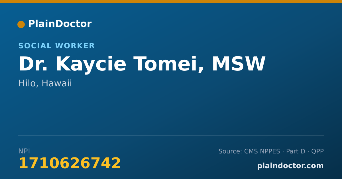 Shareable card for Kaycie Tomei, MSW - Social Worker, Hilo, HI