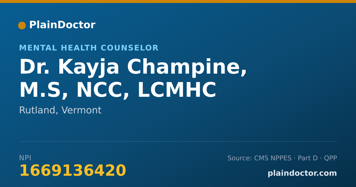 Shareable card for Kayja Champine, M.S, NCC, LCMHC - Mental Health Counselor, Rutland, VT