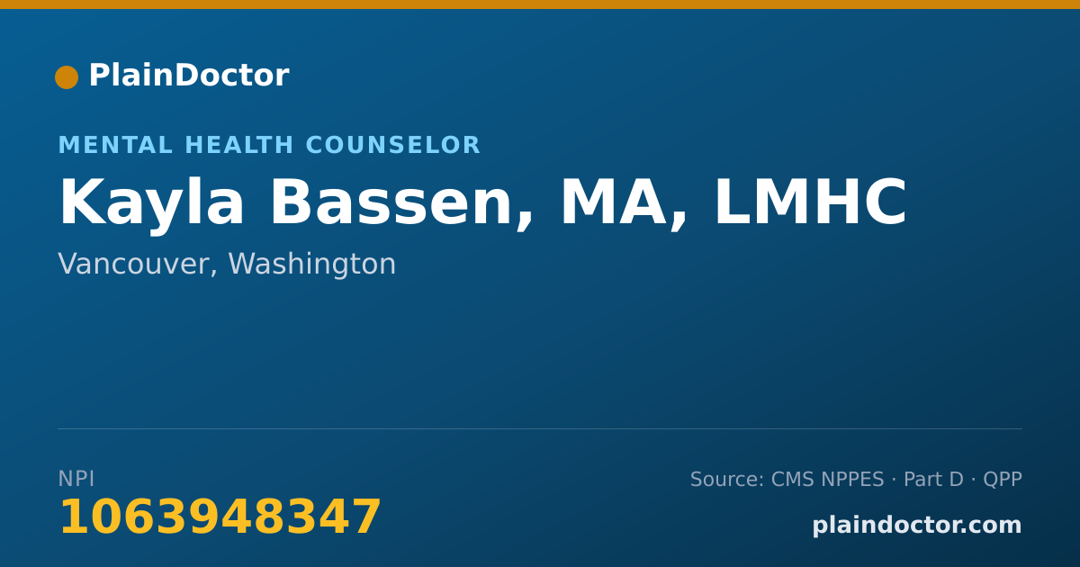 Shareable card for Kayla Bassen, MA, LMHC - Mental Health Counselor, Vancouver, WA