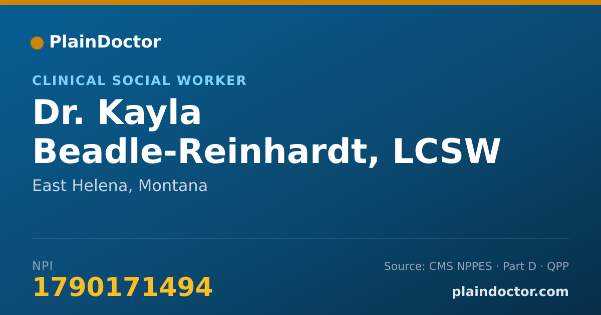 Shareable card for Kayla Beadle-Reinhardt, LCSW - Clinical Social Worker, East Helena, MT