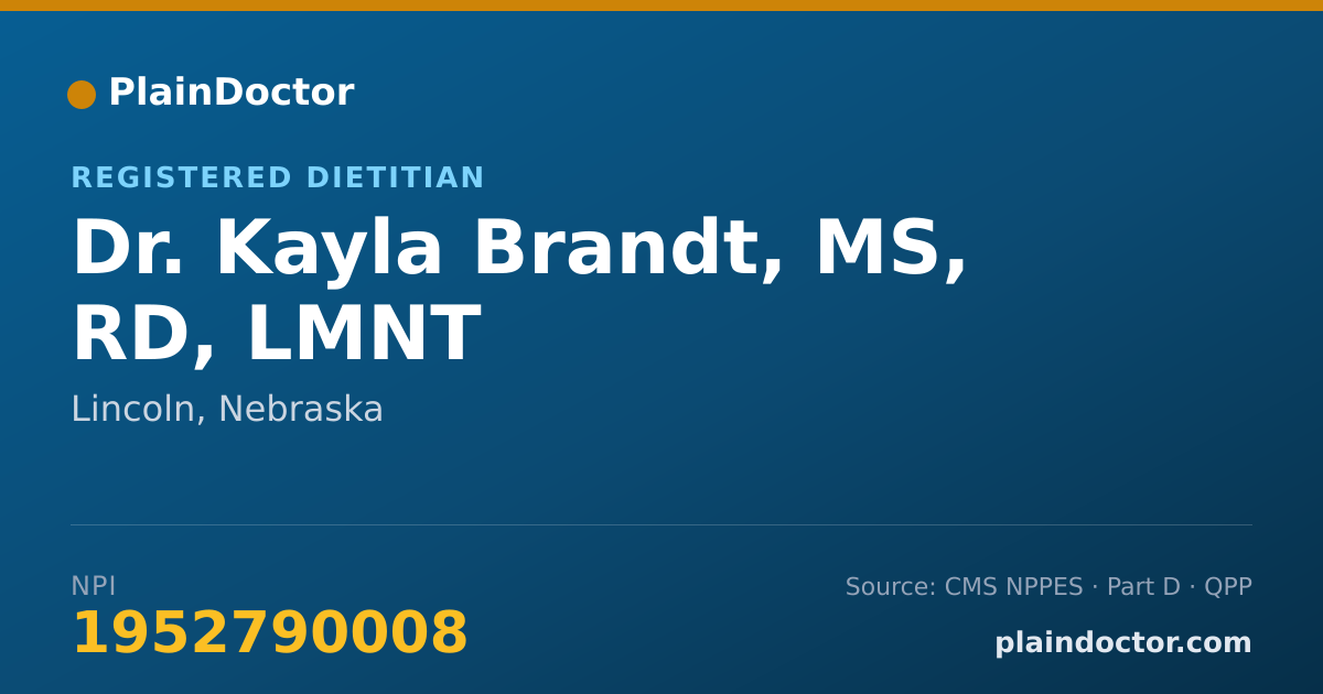Shareable card for Kayla Brandt, MS, RD, LMNT - Registered Dietitian, Lincoln, NE