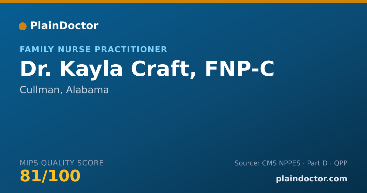 Shareable card for Kayla Craft, FNP-C - Family Nurse Practitioner, Cullman, AL