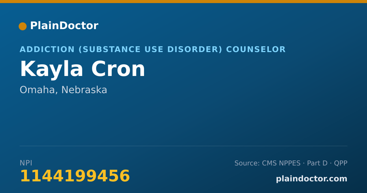 Shareable card for Kayla Cron - Addiction (Substance Use Disorder) Counselor, Omaha, NE
