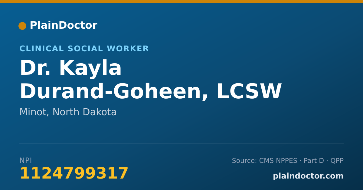 Shareable card for Kayla Durand-Goheen, LCSW - Clinical Social Worker, Minot, ND