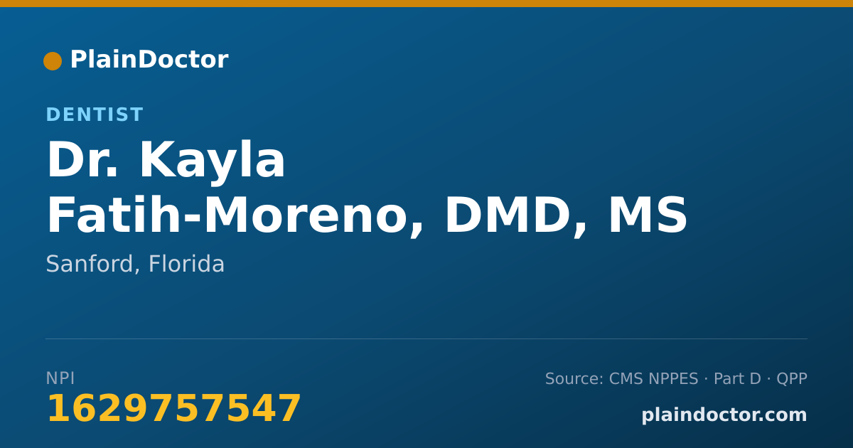 Shareable card for Kayla Fatih-Moreno, DMD, MS - Dentist, Sanford, FL