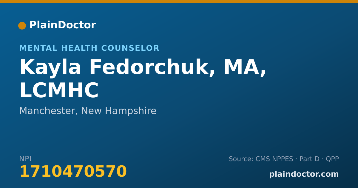 Shareable card for Kayla Fedorchuk, MA, LCMHC - Mental Health Counselor, Manchester, NH