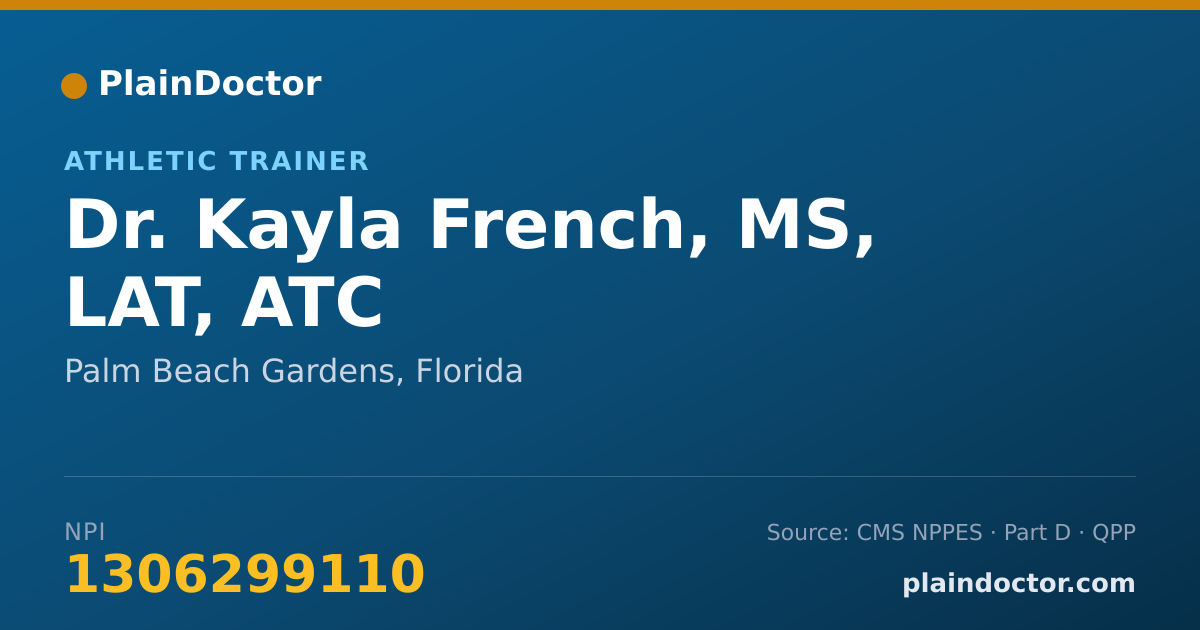 Shareable card for Kayla French, MS, LAT, ATC - Athletic Trainer, Palm Beach Gardens, FL