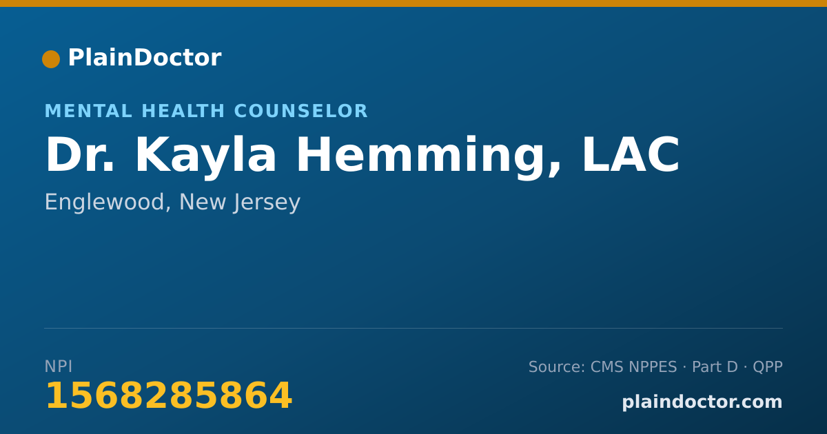 Shareable card for Kayla Hemming, LAC - Mental Health Counselor, Englewood, NJ