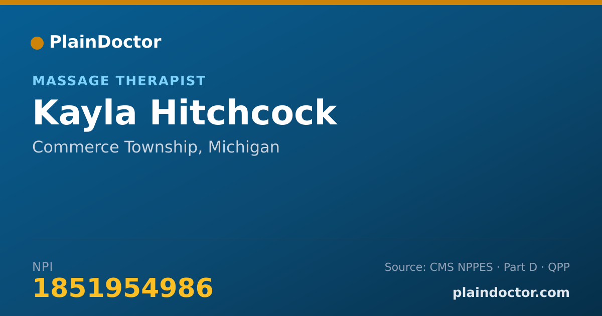 Shareable card for Kayla Hitchcock - Massage Therapist, Commerce Township, MI