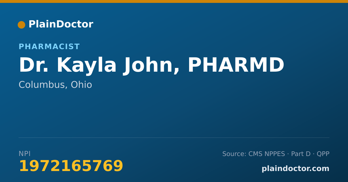 Shareable card for Kayla John, PHARMD - Pharmacist, Columbus, OH
