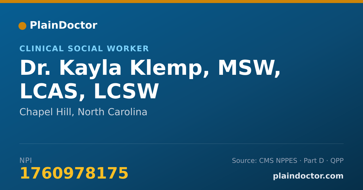 Shareable card for Kayla Klemp, MSW, LCAS, LCSW - Clinical Social Worker, Chapel Hill, NC