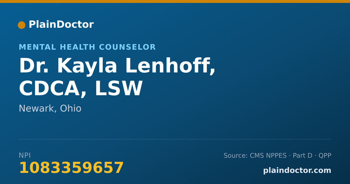 Shareable card for Kayla Lenhoff, CDCA, LSW - Mental Health Counselor, Newark, OH