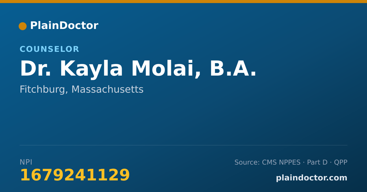 Shareable card for Kayla Molai, B.A. - Counselor, Fitchburg, MA