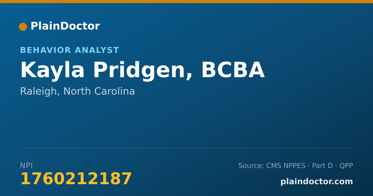 Shareable card for Kayla Pridgen, BCBA - Behavior Analyst, Raleigh, NC