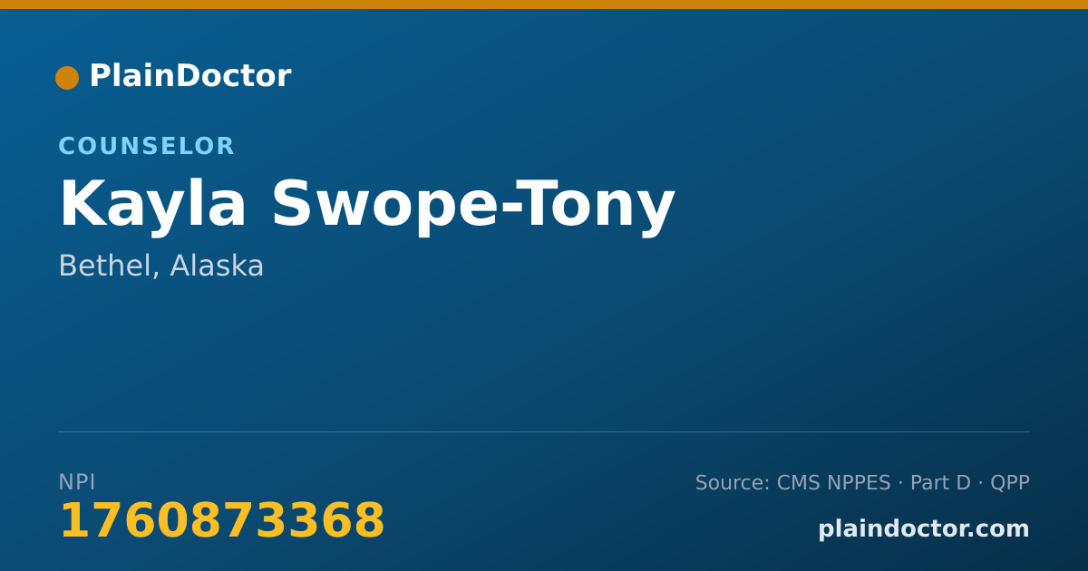 Shareable card for Kayla Swope-Tony - Counselor, Bethel, AK