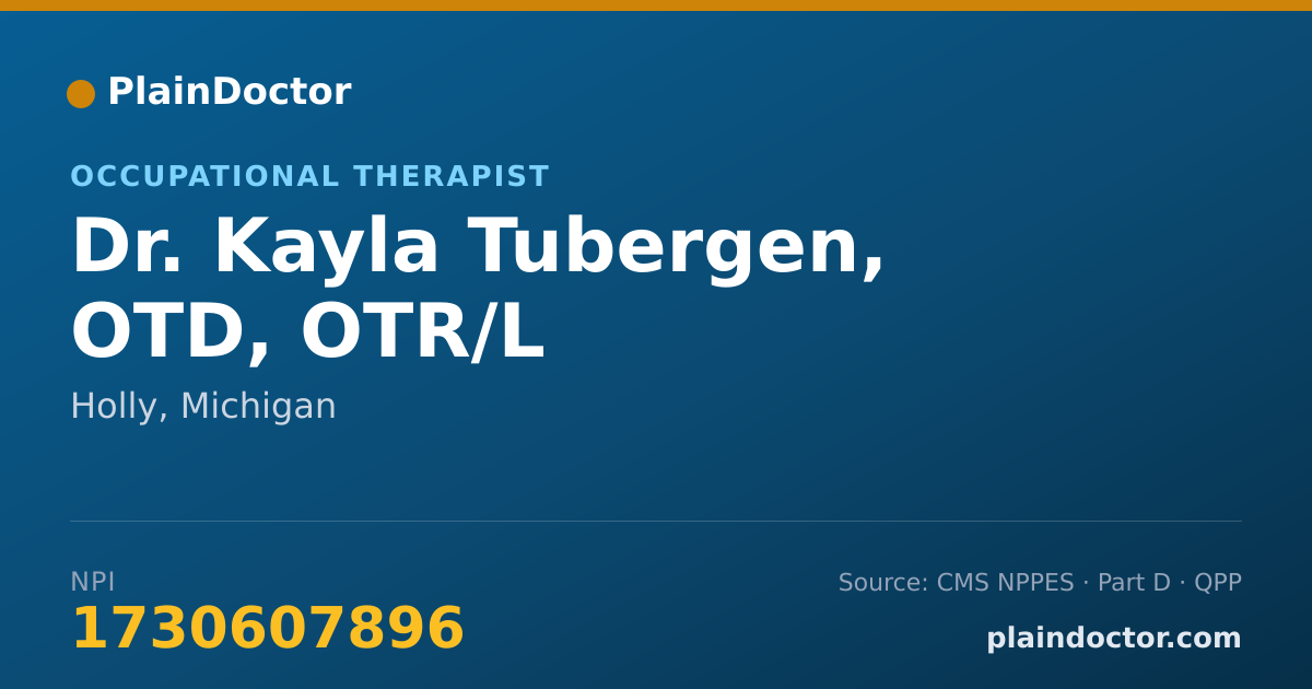 Shareable card for Kayla Tubergen, OTD, OTR/L - Occupational Therapist, Holly, MI