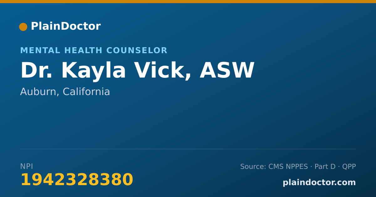 Shareable card for Kayla Vick, ASW - Mental Health Counselor, Auburn, CA