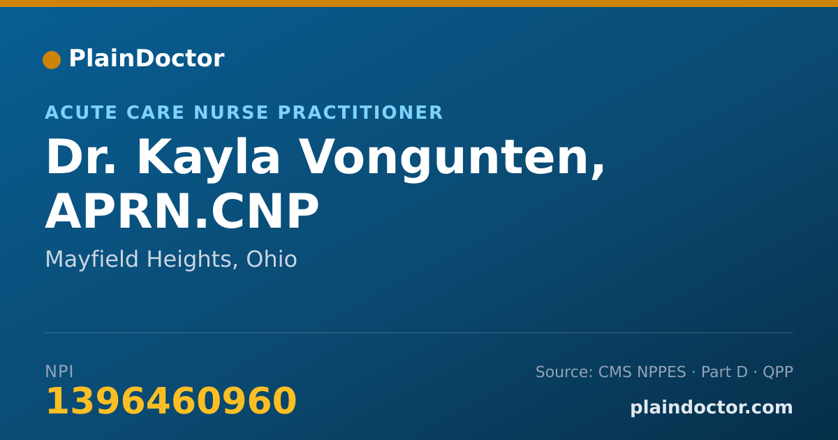 Shareable card for Kayla Vongunten, APRN.CNP - Acute Care Nurse Practitioner, Mayfield Heights, OH