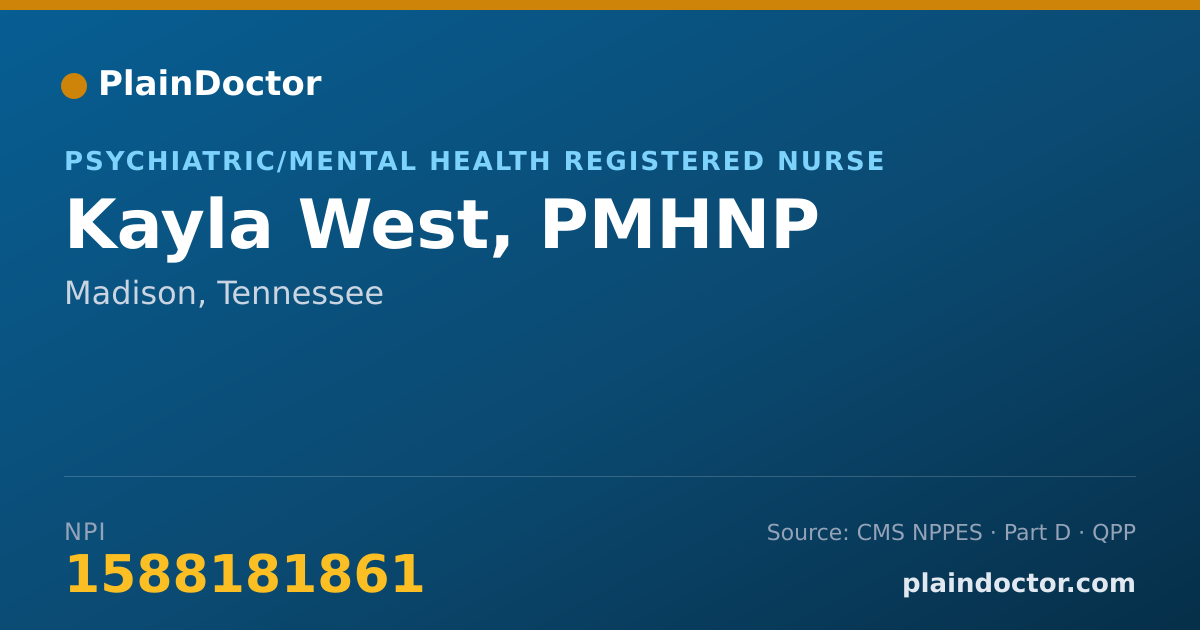 Shareable card for Kayla West, PMHNP - Psychiatric/Mental Health Registered Nurse, Madison, TN