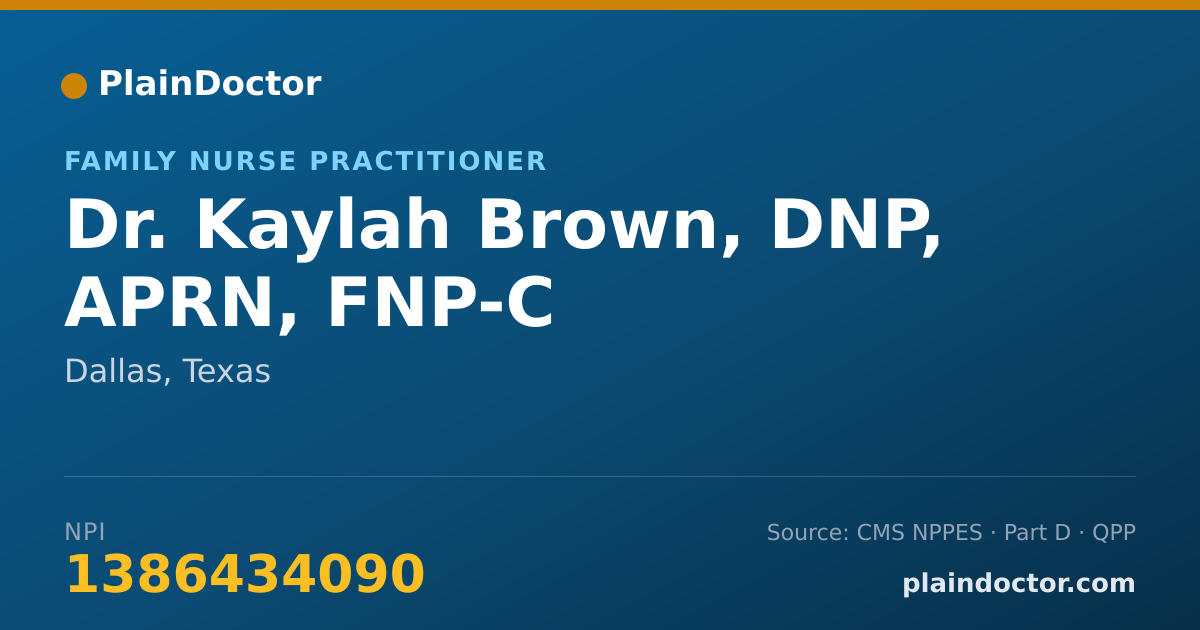 Shareable card for Kaylah Brown, DNP, APRN, FNP-C - Family Nurse Practitioner, Dallas, TX