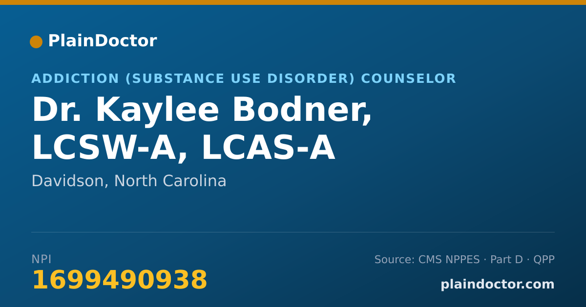 Shareable card for Kaylee Bodner, LCSW-A, LCAS-A - Addiction (Substance Use Disorder) Counselor, Davidson, NC