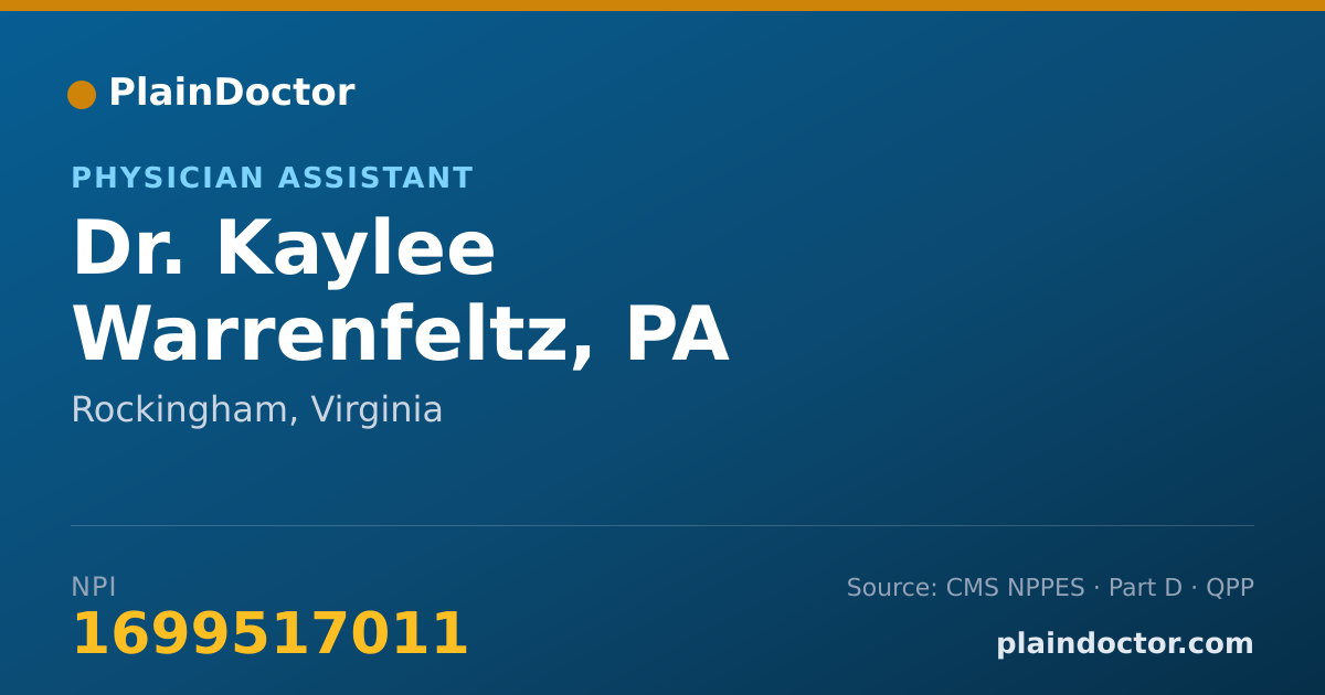 Shareable card for Kaylee Warrenfeltz, PA - Physician Assistant, Rockingham, VA