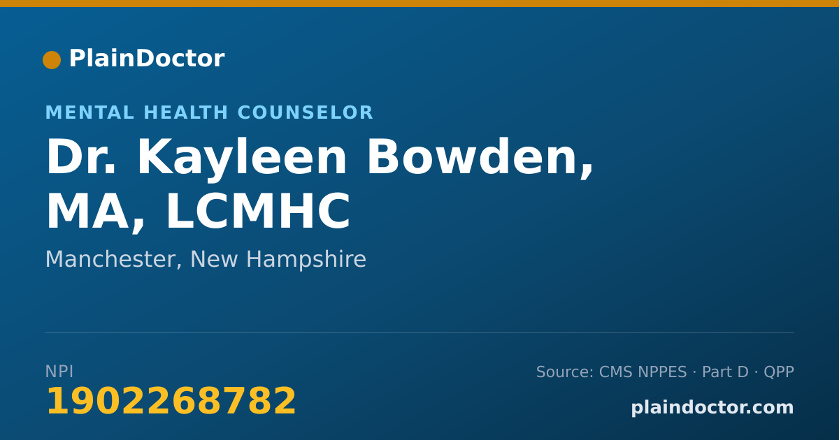 Shareable card for Kayleen Bowden, MA, LCMHC - Mental Health Counselor, Manchester, NH