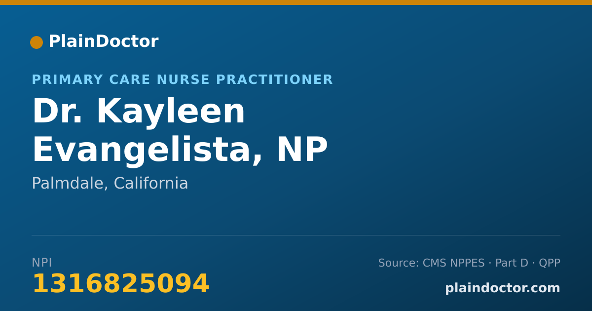 Shareable card for Kayleen Evangelista, NP - Primary Care Nurse Practitioner, Palmdale, CA