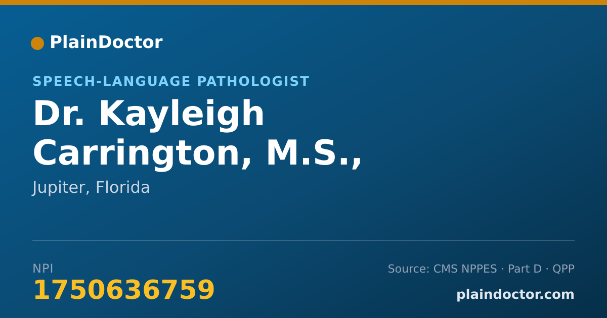 Shareable card for Kayleigh Carrington, M.S., CCC-SLP - Speech-Language Pathologist, Jupiter, FL
