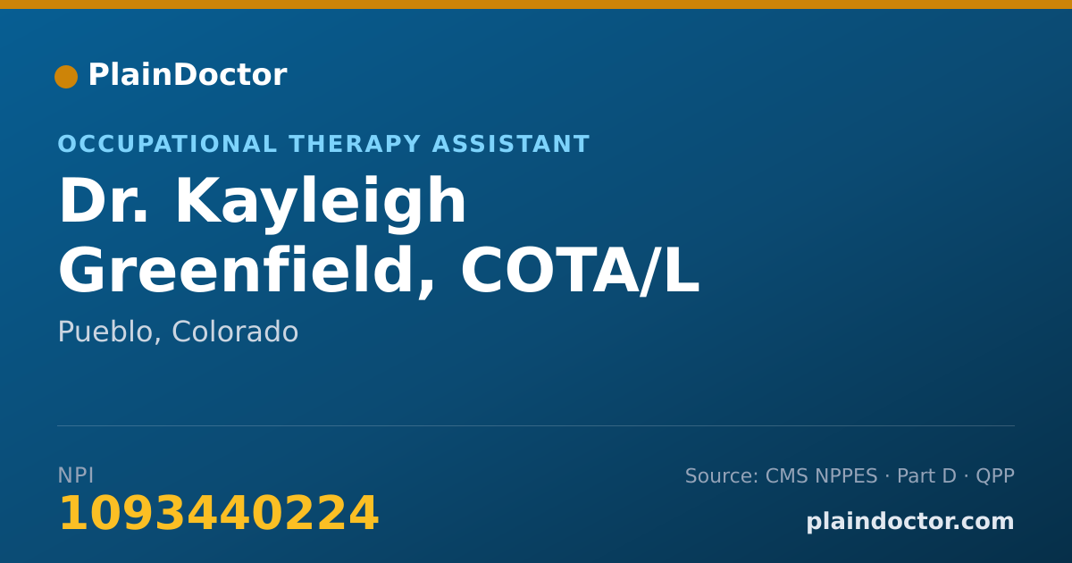 Shareable card for Kayleigh Greenfield, COTA/L - Occupational Therapy Assistant, Pueblo, CO