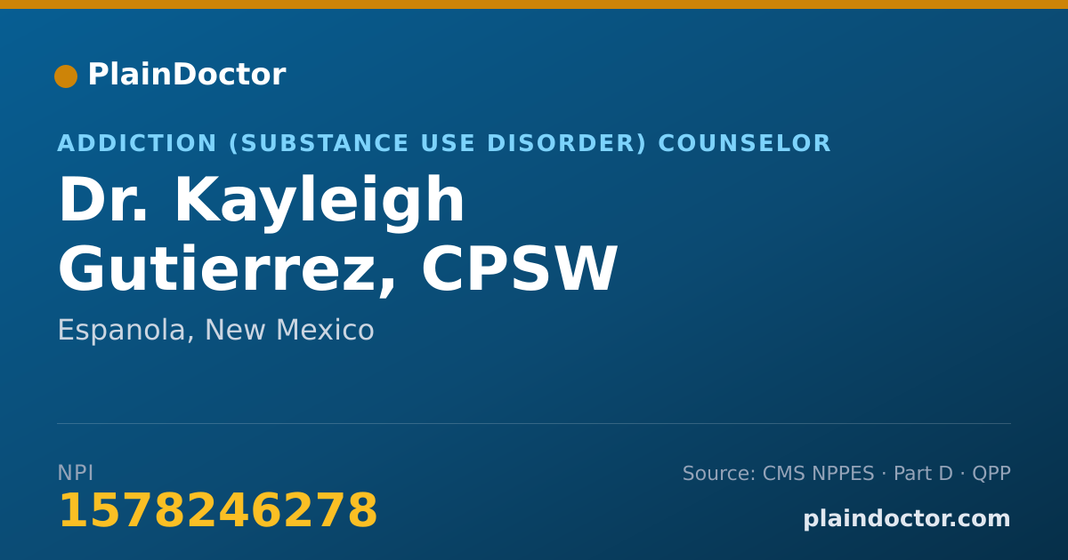 Shareable card for Kayleigh Gutierrez, CPSW - Addiction (Substance Use Disorder) Counselor, Espanola, NM