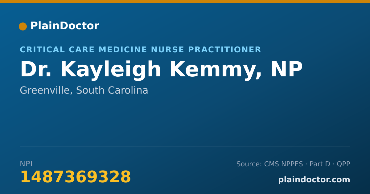 Shareable card for Kayleigh Kemmy, NP - Critical Care Medicine Nurse Practitioner, Greenville, SC