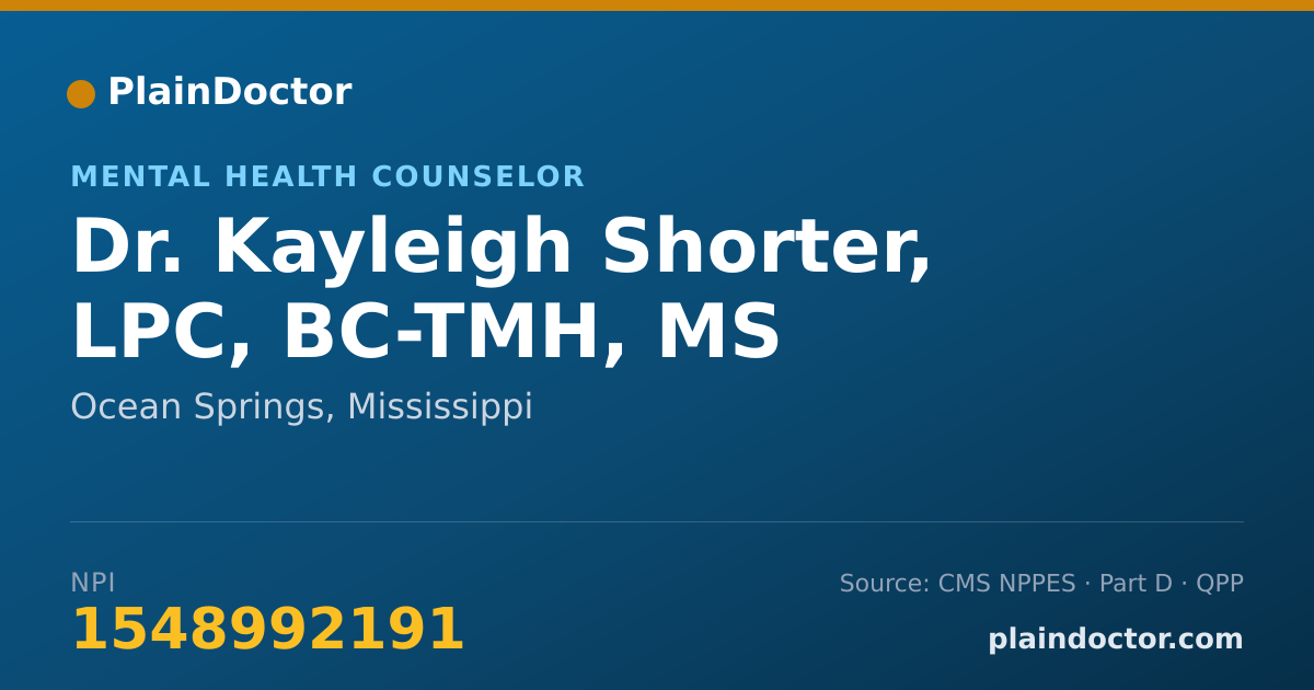 Shareable card for Kayleigh Shorter, LPC, BC-TMH, MS - Mental Health Counselor, Ocean Springs, MS