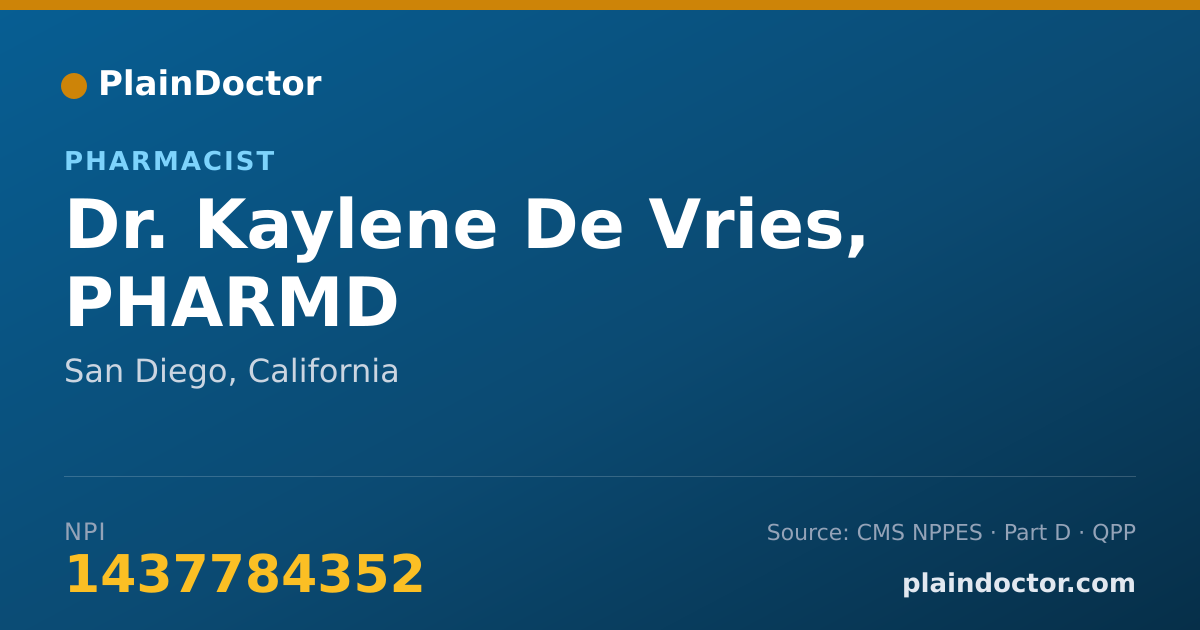 Shareable card for Kaylene De Vries, PHARMD - Pharmacist, San Diego, CA