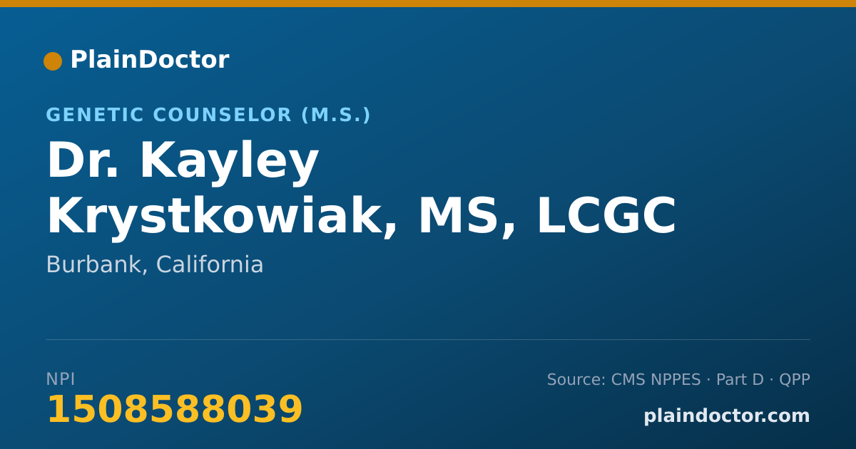 Shareable card for Kayley Krystkowiak, MS, LCGC - Genetic Counselor (M.S.), Burbank, CA