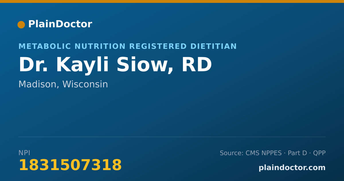 Shareable card for Kayli Siow, RD - Metabolic Nutrition Registered Dietitian, Madison, WI